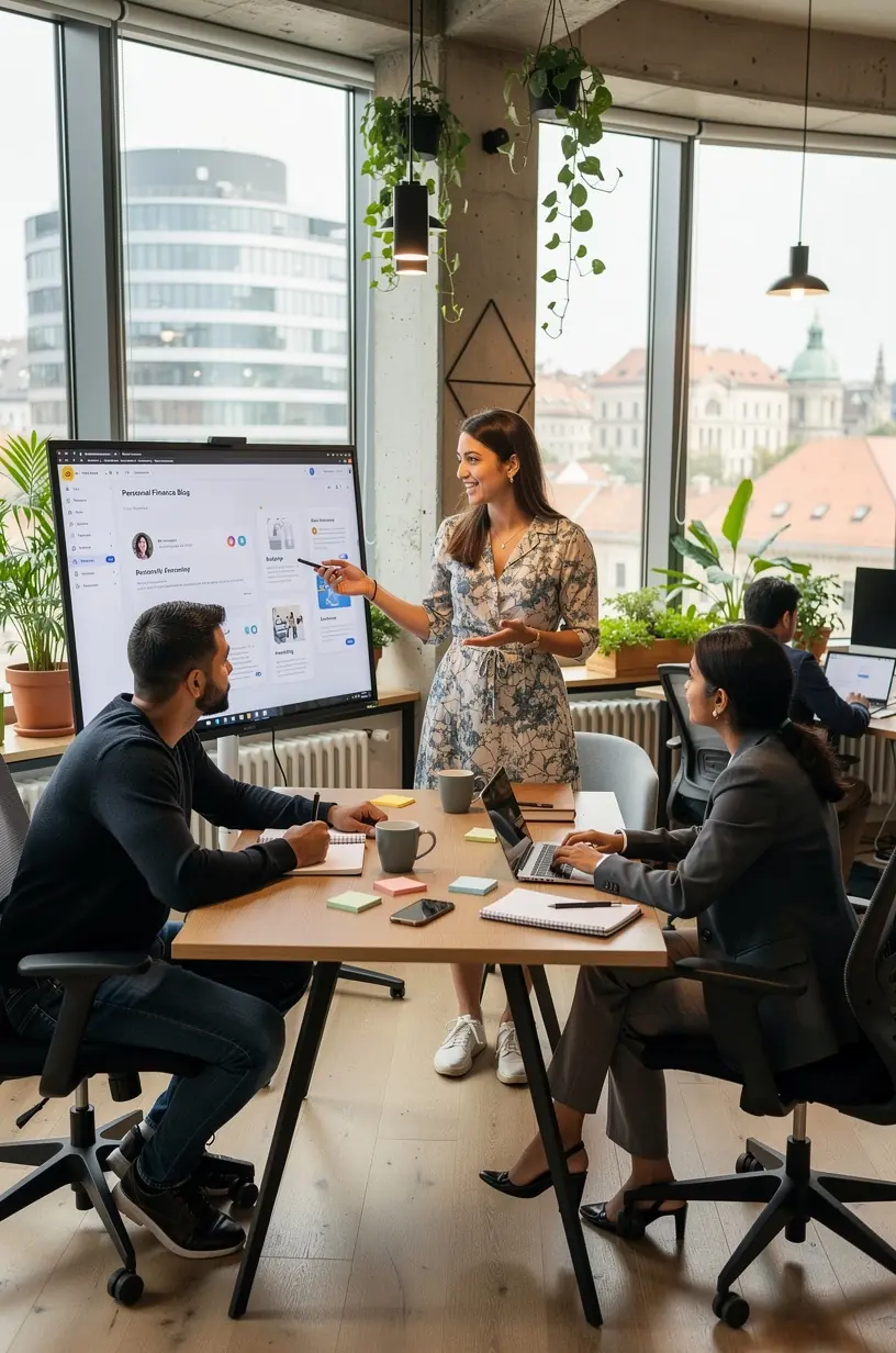 Pénzügyi tervezési diagram egy asztalon, amely az anyagi függetlenség eléréséhez vezető lépéseket mutatja.